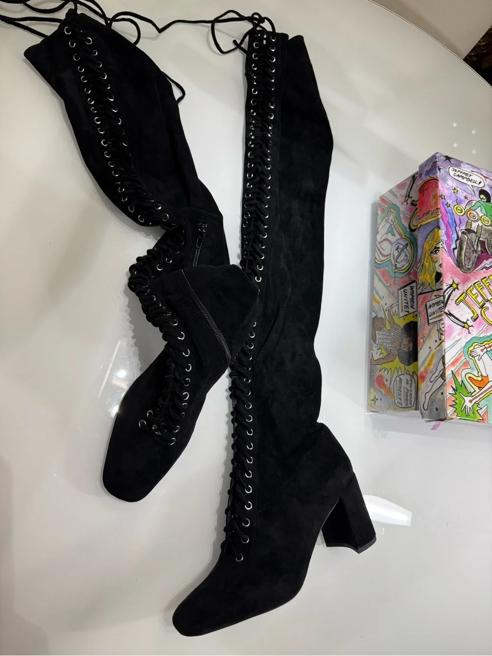 Jeffrey Campbell 7.5  Wilshire Thigh High Lace Up Faux Suede Boots $224